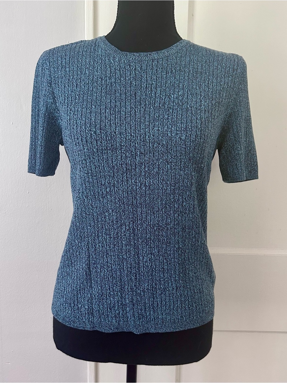 Laura Scott Blue Ribbed Short-Sleeve Knit Top